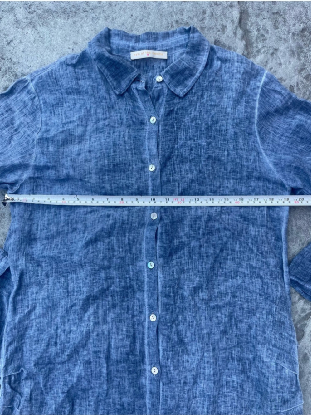 Eye of the Needle Blue Linen Button Front Tunic Shirt Dress Coastal Minimalist - Picture 7 of 8
